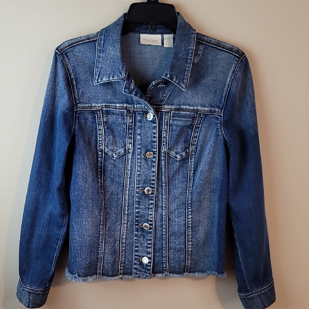 Chico's Denim Jacket with Frayed Hem